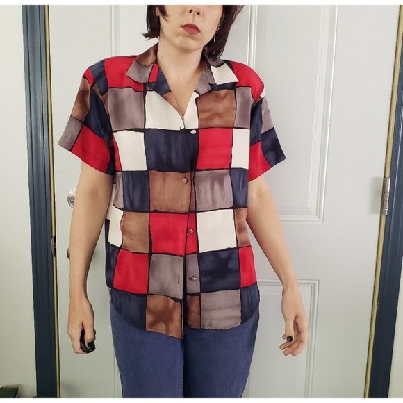 Vintage Tops - 90s Goes 70s‎ Polyester Button Down